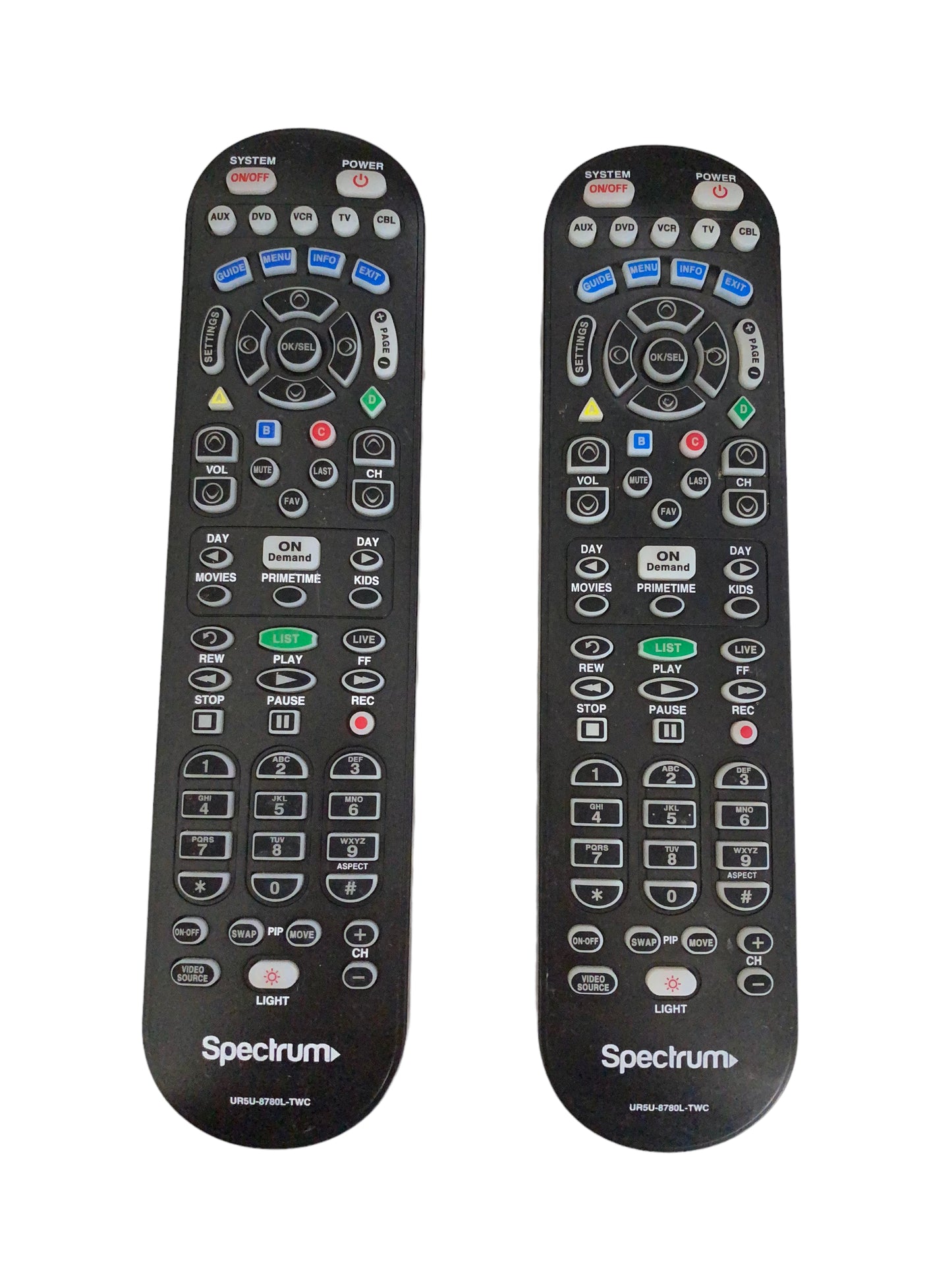 Lot Of 2 Spectrum UR5U-8780L-TWC Cable TV Television Replacement Remote Control