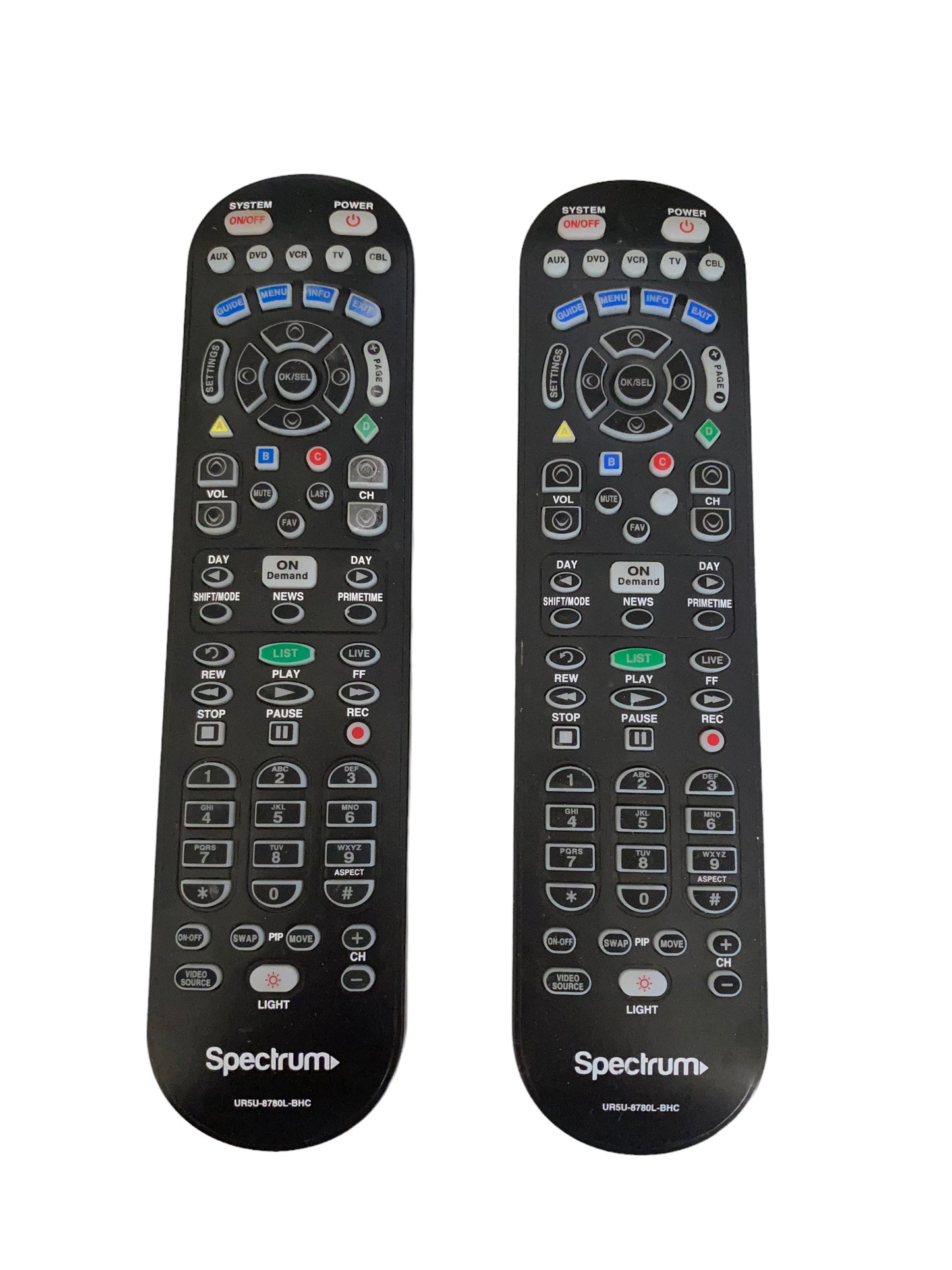 Lot Of 2 Spectrum UR5U-8780L-BHC Cable TV Television Replacement Remote Control