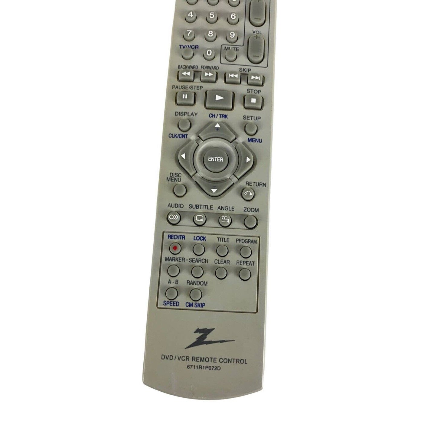 Zenith 6711R1P072D OEM Original DVD VCR Replacement Remote Control Tested Gray