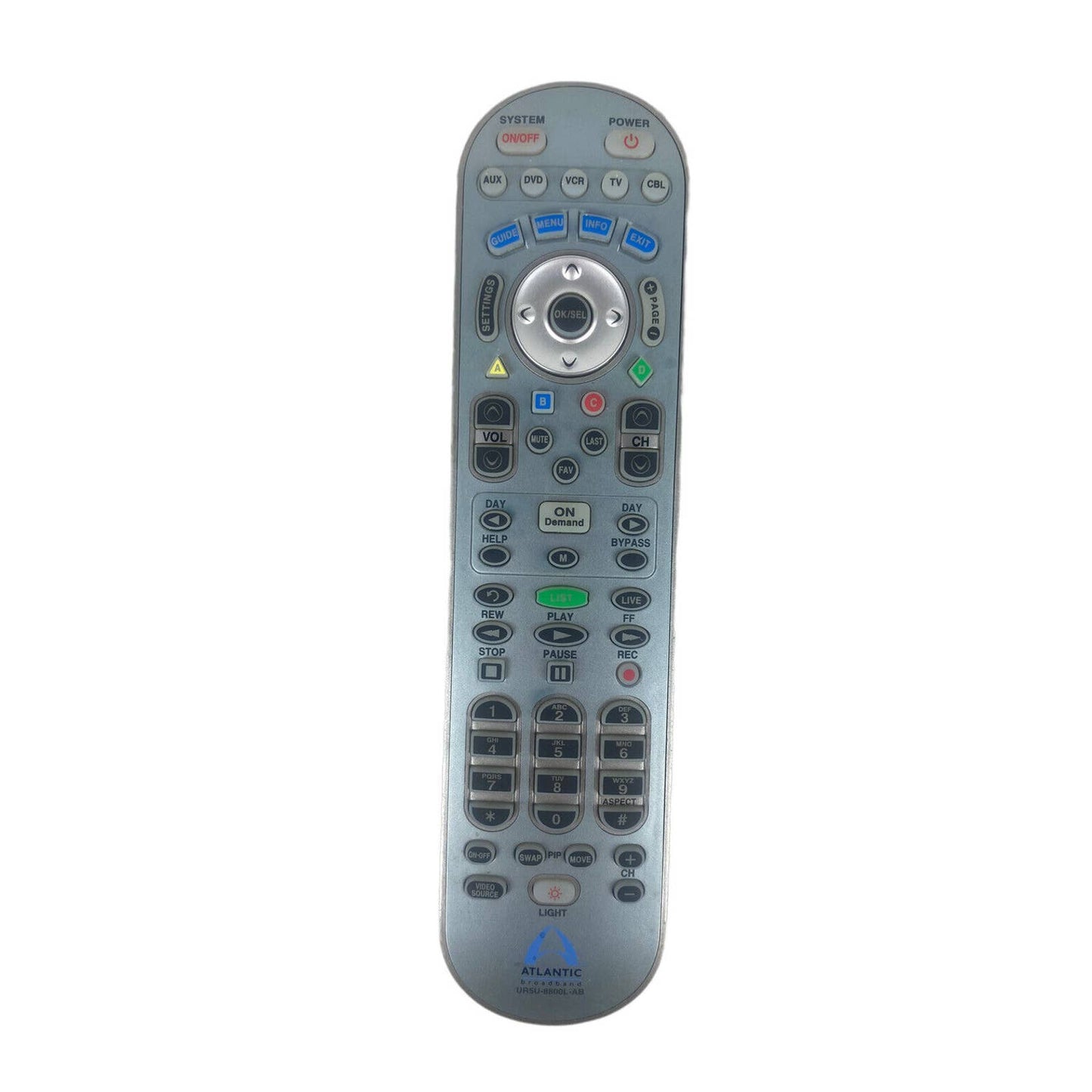 Atlantic Broadband UR5U-8800L-AB Cable TV Television Remote Control